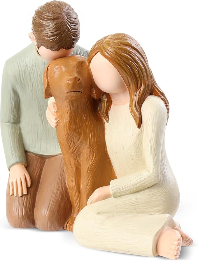 Couple with Dog Figurines, We Are A Family Dog Memorials Statues for Lovers