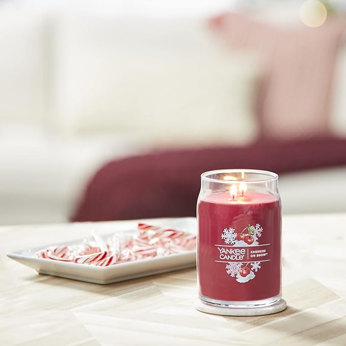 Yankee Candle Cherries On Snow Scented, Signature 20oz Large Jar 2-Wick Candle, Over 60 Hours of Burn Time, Christmas | Holiday Candle