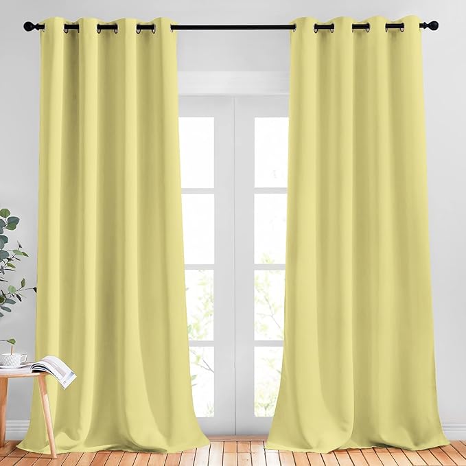 NICETOWN Window Curtain Drapes Long Curtains - (52 inches Wide x 120 inches Long, Paler Yellow, 2 Pieces) Living Room Panels Grommet Top Window Treatment for Hall & Guest Room