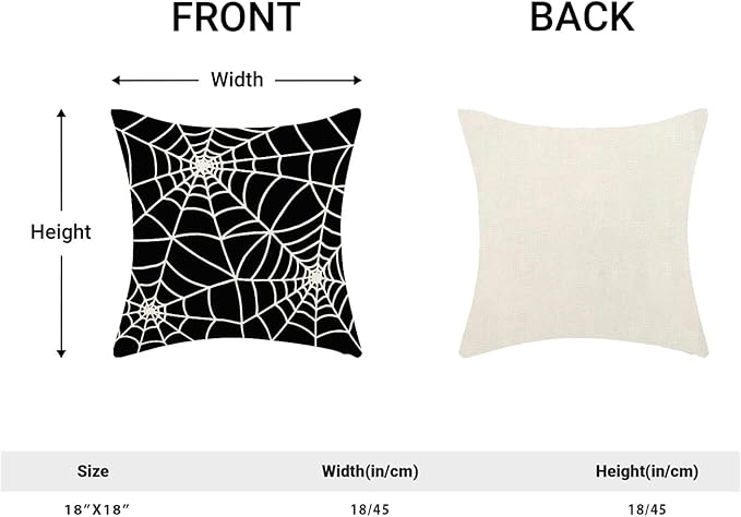 Halloween Pillow Covers 18 x 18 Inch, Black Cream Spider Webs Decor Throw Pillows for Home Couch Bed, Fall Autumn Outdoor Holiday Decorative Pillowcase Linen Cushion Cover Set of 2