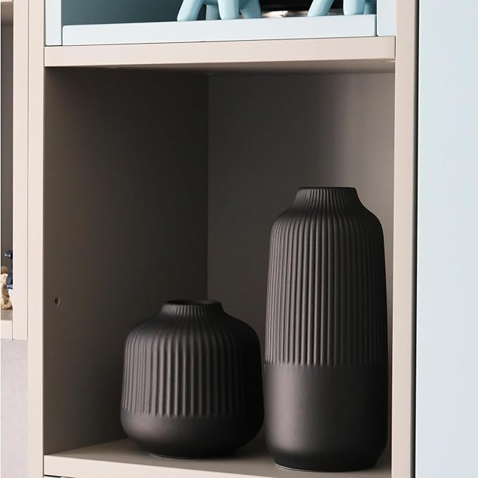 Black Ceramic Vase Set of 2, Flower Vases Home Decor, Boho Vase for Pampas Grass, Black Vases for Centerpieces Table Entryway Shelf