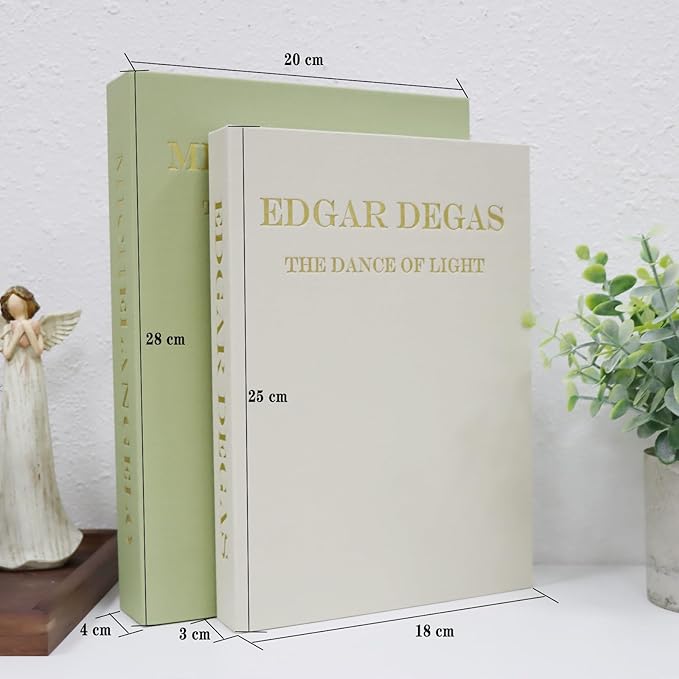 Decorative Fake Books for Coffee Table - Set of 2 Linen Aesthetic Faux Books Decor - Minimalist Keepsake Photo Storage Box for Office Home Living Room Mantle Top Decoration (Green-beige)