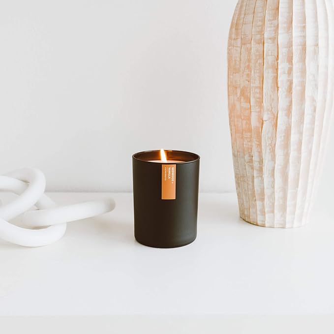 Calyan Wax Co. Soy Wax Candle, Redwood + Vanilla Scented Candle, 75 Hour Burn Time, Aromatherapy Soy Candles, Non Toxic & Vegan Soy Wax, Black Tumbler Scented Candles, 13oz