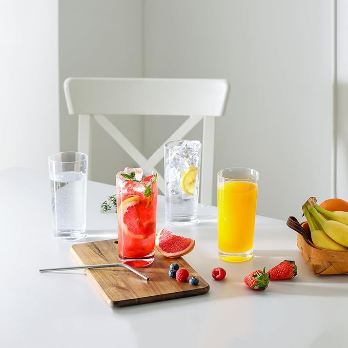 Highball Glasses Set of 12, 16oz Tall Drinking Glasses, Water Glass for Kitchen, Tom Collins Glasses, Mojito Glass Cups, Cocktail Glasses for Bar Glassware