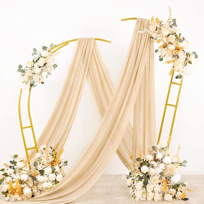 Socomi Wedding Arch Draping Fabric 2 Panels 29" x 19Ft Champagne Sheer Chiffon Curtain Drapes 6 Yards for Wedding Ceremony Birthday Party Decoration