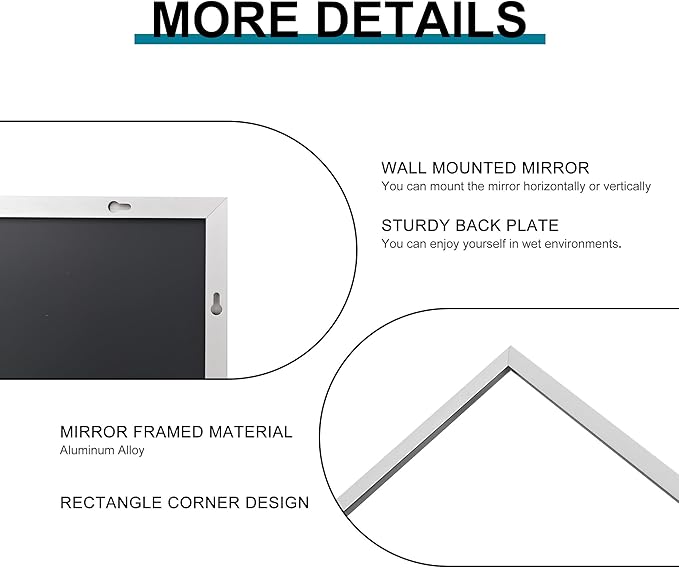 30" x 36"Bathroom Mirror, Silver Rectangle Corner Wall Mirror with Metal Frame, Decorative Rectangular Vanity Mirror for Bedroom Bathroom Living Room Entryway (Horizontal/Vertical)