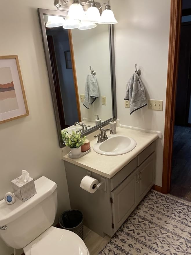 Frame My Mirror Silver Bathroom Mirror for Wall, 30" x 54" Stainless Steel Bathroom Vanity Mirror, Made in USA, Hangs Horizontally or Vertically, Ellis Design