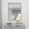 ANDY STAR Brushed Nickel Bathroom Mirror, 40”X30” Satin Nickel Mirror for Vanity, Rounded Rectangle Mirrors in SUS304 Anti-Rust Tube Metal Frame, Wall Mounted Horizontal/Vertical 1’’ Deep