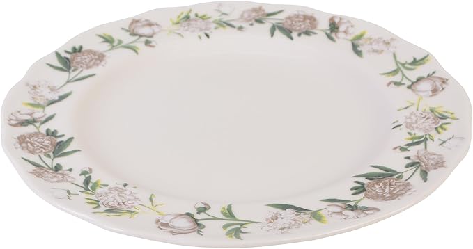 222 Fifth Luxe Peony Neutral Porcelain 12-Piece Dinnerware Set – Service for 4, Includes Dinner Plates, Salad Plates & Cereal Bowls, Glossy Finish, Dishwasher Safe, for Daily Dining & Entertainment