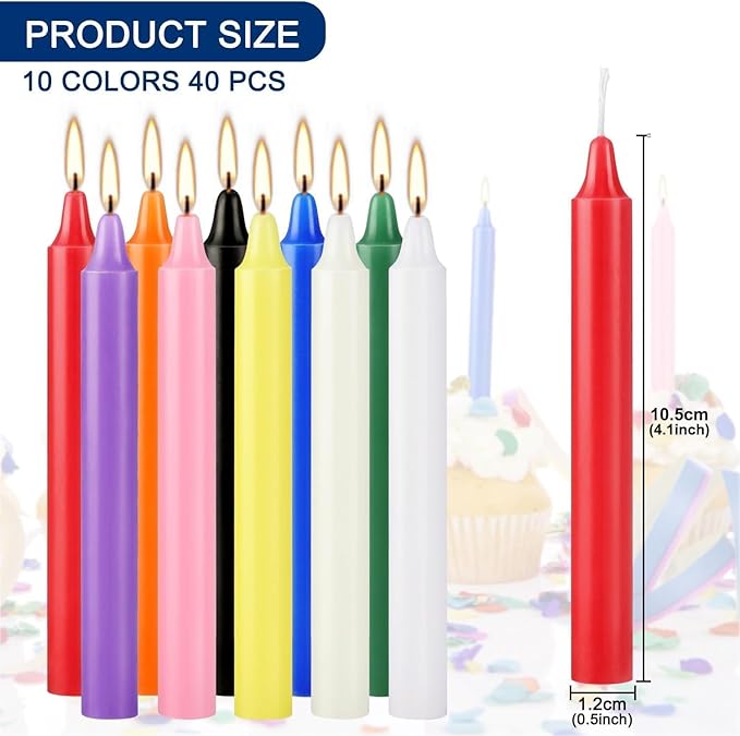 40 Pack Assorted Color Spell Chime Candles, 4 Inch Mini Taper Candles for for Home Decor Kitchen Decor Wedding Decoration-10 Colours