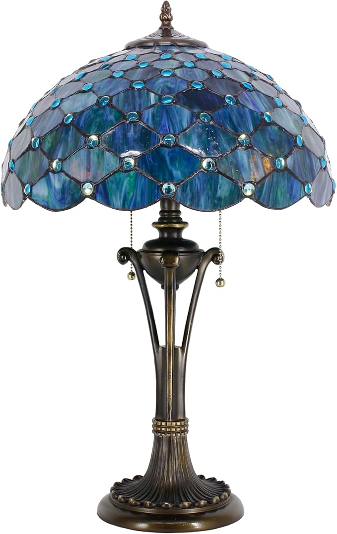 Tiffany Table Lamp Sea Blue Pearl Stained Glass Desk Lamp 16X16X24 Inches Reading Light