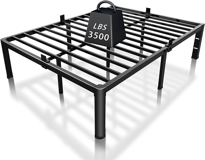 ROIL 14 inch Full Size Bed Frame with Headboard Hole and Round Corner Legs Mattress Retainers 3500LBS Heavy Duty Steel Slats No Box Spring Needed Platform Noise-Free Underneath Storage