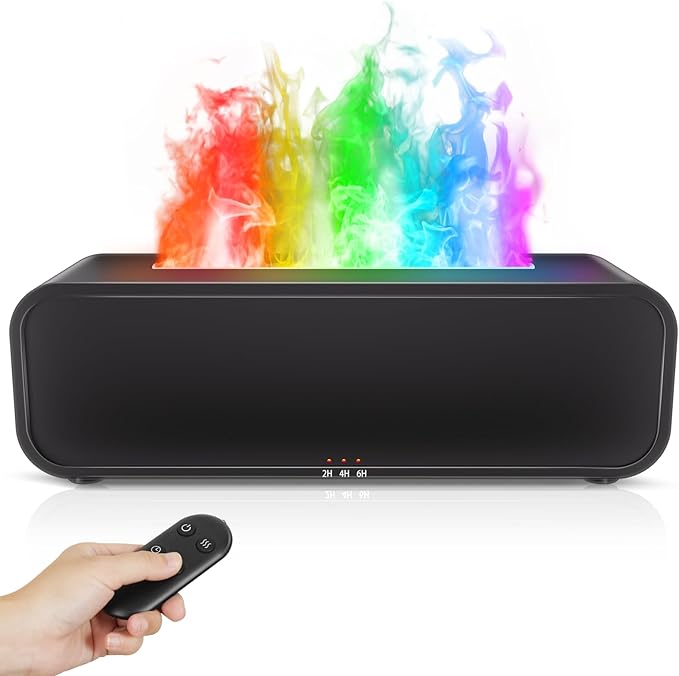 Eseential Oil Diffuser, 250ml Flame Oil Diffuser - Aromatherapy Humidifier, Sound Activated Flame Effect, Rainbow Flame, Music Sync, Remote Control - Perfect for Bedroom Home Office Yoga (Black)
