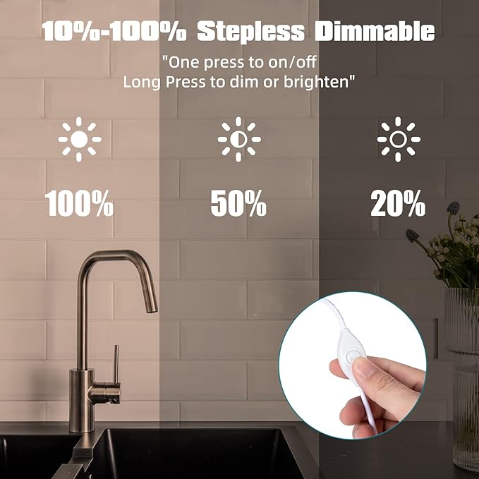 Under Cabinet Lights, 12 Inch Dimmable LED Under Cabinet Lighting, Natural White 4000K, Slim Under-Counter Light Fixtures with Memory Function, Under Counter Lights for Kitchen, Desk Light Bar