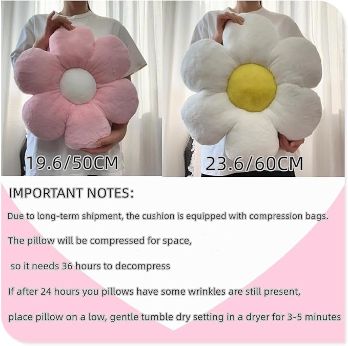 Purple Flower Pillow, Daisy Shaped Throw Pillow 15.7In, Cute Flower Seating Cushion for Sofa, Couch, Bed