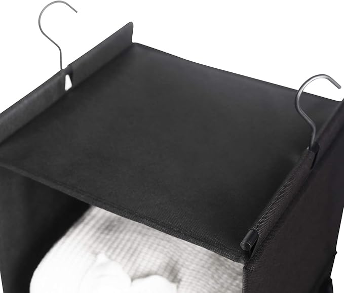 MAX Houser 4-Shelf Hanging Closet Organizer, Space Saver, Cloth Hanging Shelves with 2 Side Pockets, Foldable (Black)