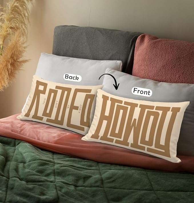Western Howdy Brown Pillow Covers 12x20,This Ain't My First Rodeo Farmhouse Southwestern Ranch Lumbar Pillow Covers for Couch Bed, Western Home Room Decor (Brown)