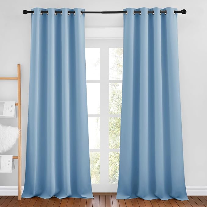 NICETOWN Blue Room Darkening Curtains for Living Room, Grommet Thermal Curtains Light & Sound Reducing Window Treatments for Bedroom/Home Family, W46 x L102
