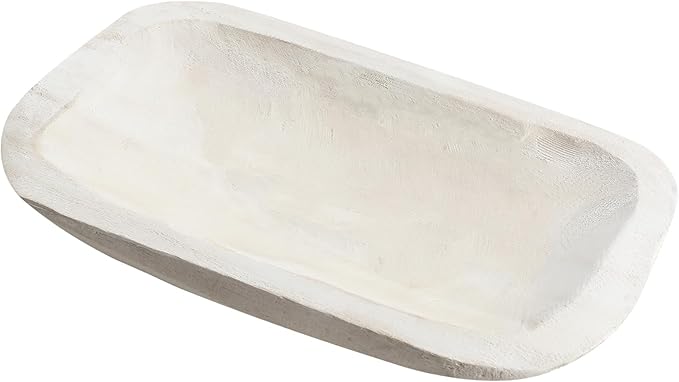 Large Wooden Dough Bowl Decorative Wooden Bowl Rustic Long Dough Bowls Decor for Farmhouse Home Dining Table Centerpiece Living Room Kitchen Decorations(10 x 6 Inch,White)