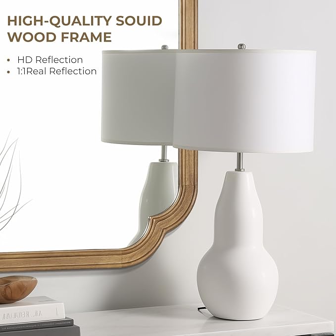 WallBeyond 30" x 40" Rounded Corner Arch Wall Mirror with Wood Frame for Entryway, Living Room or Bedroom Home Decor - Light Woodgrain, Honey-Colored