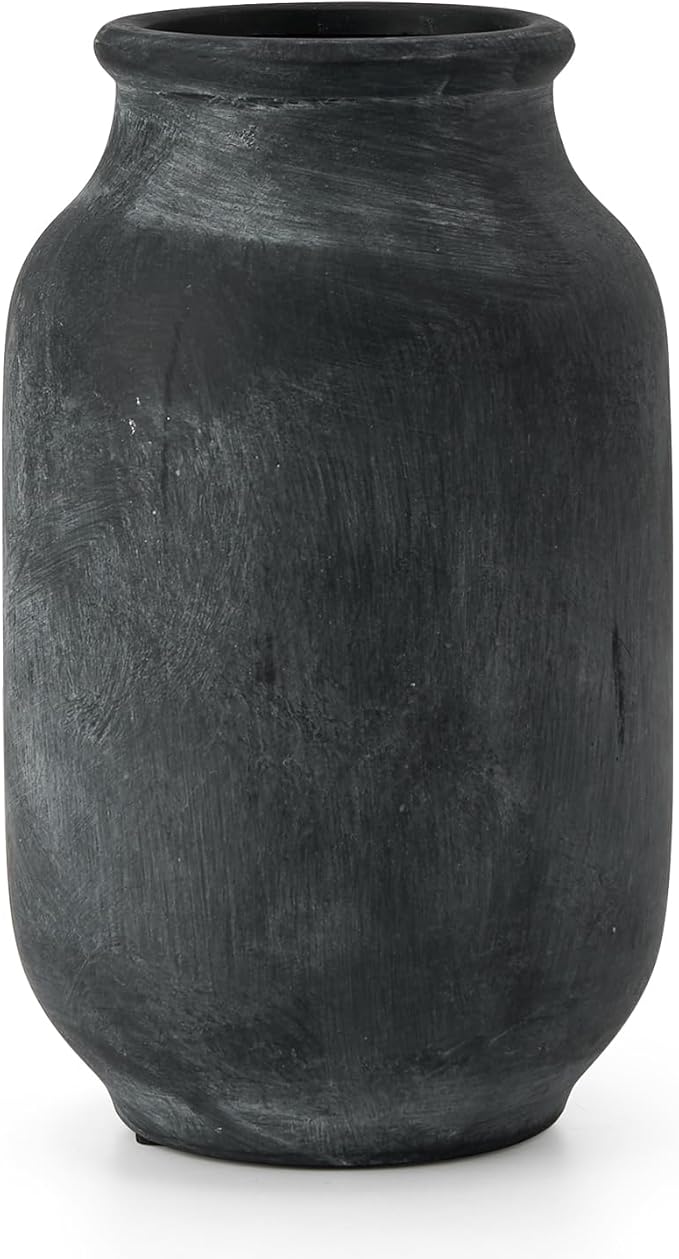 SIDUCAL Rustic Farmhouse Flower Vase | 9.5 Inch Large Ceramic Vase | Pampas Grass | Modern Farmhouse Decor for Home Decor, Table, Living Room Decoration, Shelf Decor, Mantel, Black