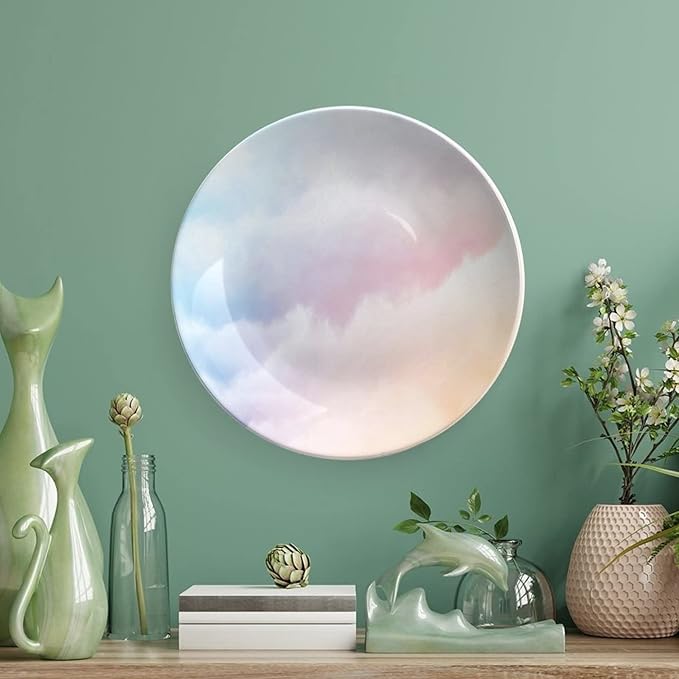 XISUNYA 6 Inch Decorative Plate, Rainbow Ceramic Craft, Fluffy Dreamy Gradient Faded Pastel Cloud Sublime Print Ceramic Wall Hanging for Home Office Party Dinner Table Decor