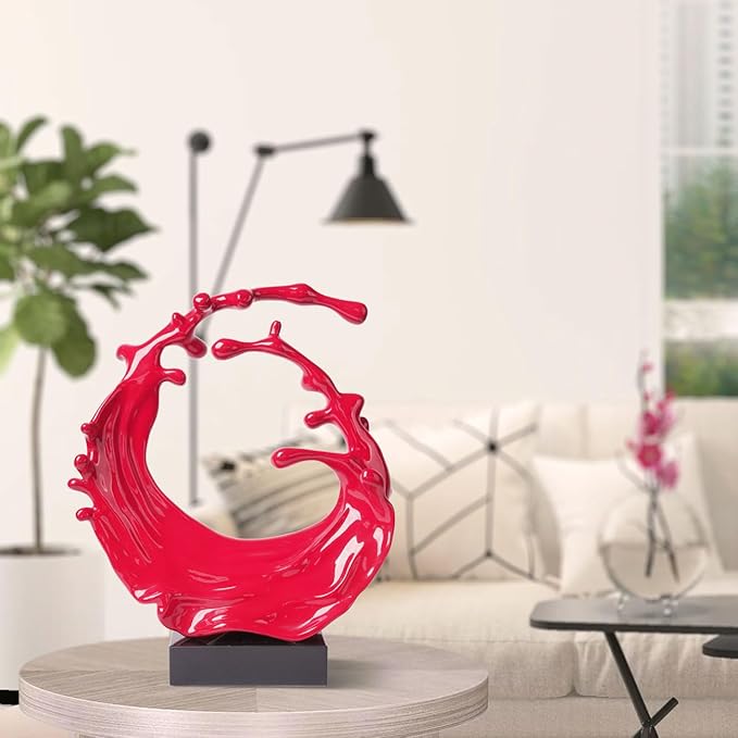 Abstract Sculpture Decor Modern Arts Sea Wave Figurine Table Centerpiece Statue Polyresin Red 16.5 inch