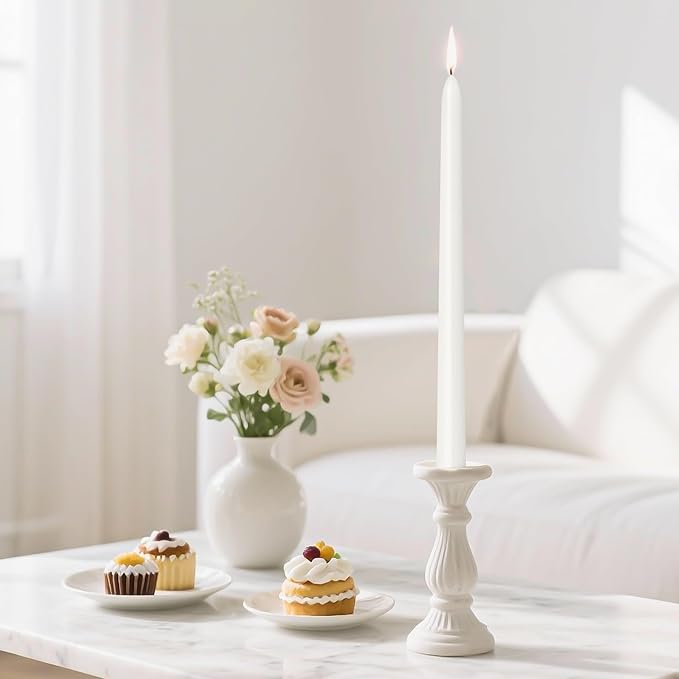 Viyffo Taper Candles 12 Inch – 4 Pack White, Dripless, Unscented, Smokeless – 9 Hour Burn – Tall Candlesticks for Wedding, Dinner, Holiday, Party, Home Decor
