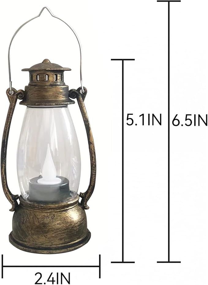 (12 Pcs-5.1in) Mini Lanterns for Vintage Western Christmas Decor, Lightweight Bronze Small LED Lanterns Decorative Indoor & Outdoor Hanging Ornaments for Weddings Party Halloween Decorations
