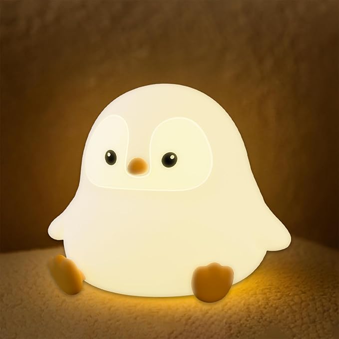 UNEEDE Sitting Penguin Night Light with Removable Floppy Bunny Ears - Silicone Touch Lamp, USB Rechargeable, Dimmable Nursery Light for Kids & Holiday Decor