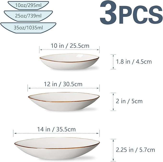 ONEMORE Serving Bowls and Platters Set of 3 - Ceramic Oval Serving Dishes for Pasta, Salad, Soup, Fruit - Perfect for Entertaining, Parties, Housewarming, Wedding, and Gifts - White