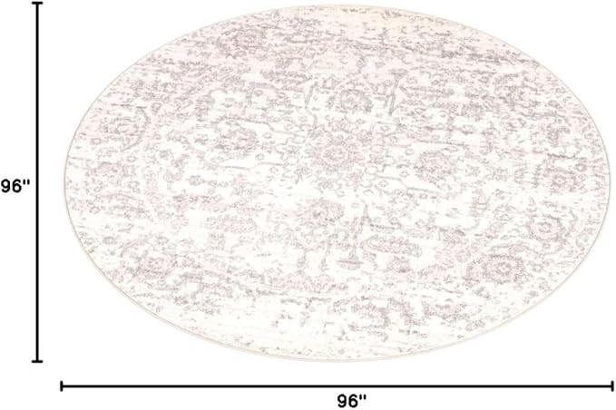 SAFAVIEH Madison Collection Area Rug - 8' Round, Silver & Ivory, Snowflake Medallion Distressed Design, Non-Shedding & Easy Care, Ideal for High Traffic Areas in Living Room, Bedroom (MAD603G)