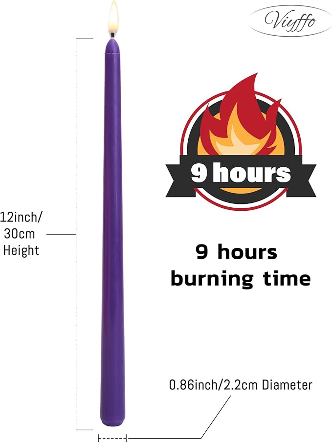 Viyffo Advent Taper Candles 12 Inch Purple & Pink 4 Pack – 9-Hour Burn Special Edition Unscented Dripless Smokeless Long Tapered Candlesticks for Church Services & Holiday Celebrations