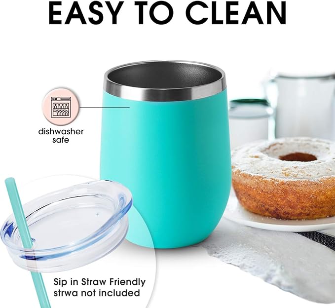 HASLE OUTFITTERS 12oz Wine Tumbler with Lid Stemless Wine Glasses Double Wall Vacuum Travel Mugs stainless steel Coffee Cup for Cold & Hot Drinks Wine Coffee Cocktails Beer 12 Pack Light Blue