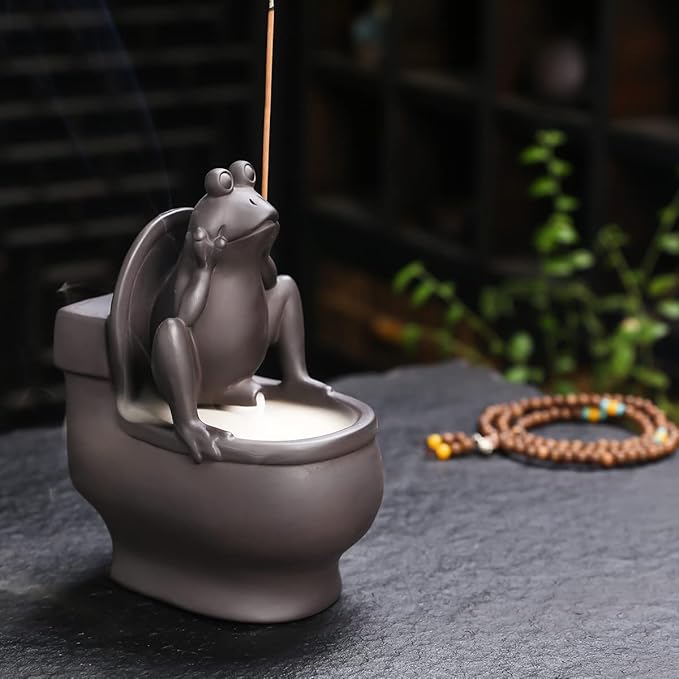 ChangWanna Frog Incense Holder Burner - Ceramic Cone Backflow Incense Burner Smoke Fountain, Back Flowing Incense Diffuser with 45 Sticks & 15 Cones, Frog Ornament for Aromatherapy/Yoga/Home Decor