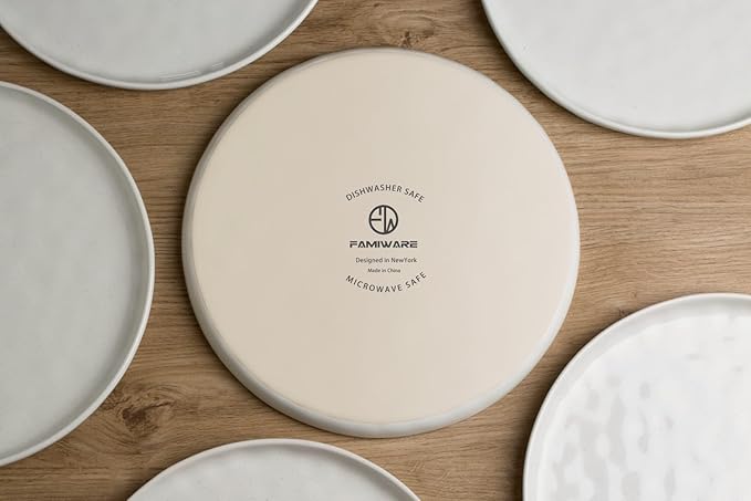 famiware Mars 6 Pieces Dinner Plates, 10.25 inch Plate Set, Scratch Resistant, Stoneware Dinnerware, Kitchen Modern Rustic Serving Dishes, White