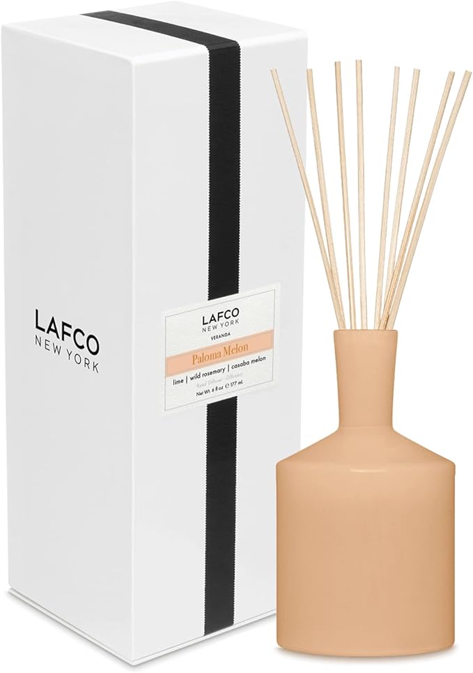 LAFCO New York Classic Reed Diffuser, Paloma Melon - 6 oz - Up to 3 Months Fragrance Life - Reusable Glass Vessel - Natural Wood Reeds - Made in The USA