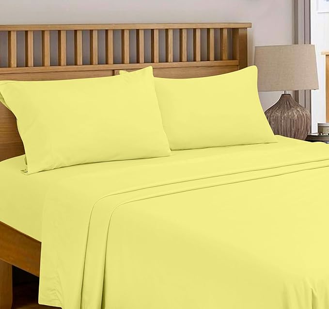 Royale Linens 300 Thread Count 100% Long Staple Combed Cotton Flat Sheet - Super Soft - Top Sheets - Full Flat Sheet Sold Separately - Breathable, Cool & Crisp Percale Sheets Only (Twin XL, Yellow)