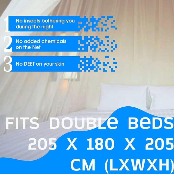 EVEN NATURALS Mosquito NET for Bed Canopy, Tent for Full, Double to Super Queen Size, Large Square Curtains, White Mosquito Netting with 2 Openings, Easy Installation, Carry Bag, Mesh 380
