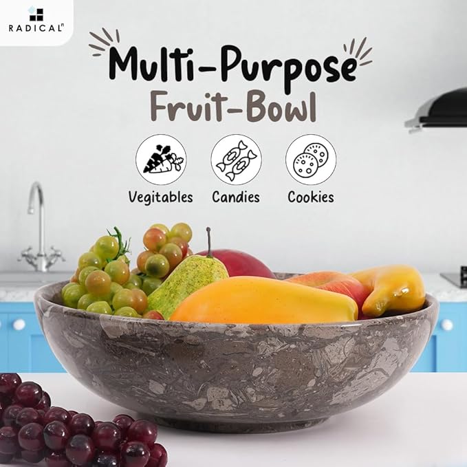 Radicaln Marble Fruit Bowl 10" Inches Oceanic Handmade Fruit Dish for Kitchen Counter, Decorative Bowl for Dining Table, Coffee Table Centerpiece, Banana Holder, Home Decor Accent & Candy Bowl