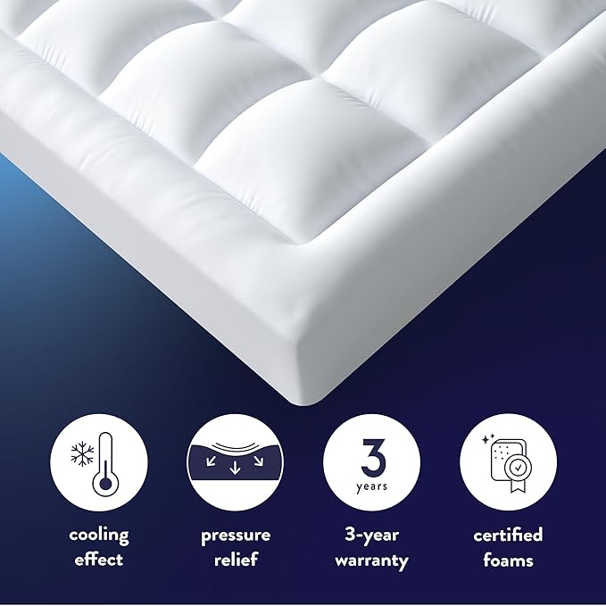 Best Price Mattress 4 Inch Pillowtop Mattress Topper and Pad Combo, 2 Inch Egg Crate Foam Mattress Topper, 2 Inch Plush Mattress Pad, Certified Safe Foam and Fabric, Dorm Essentials, Queen