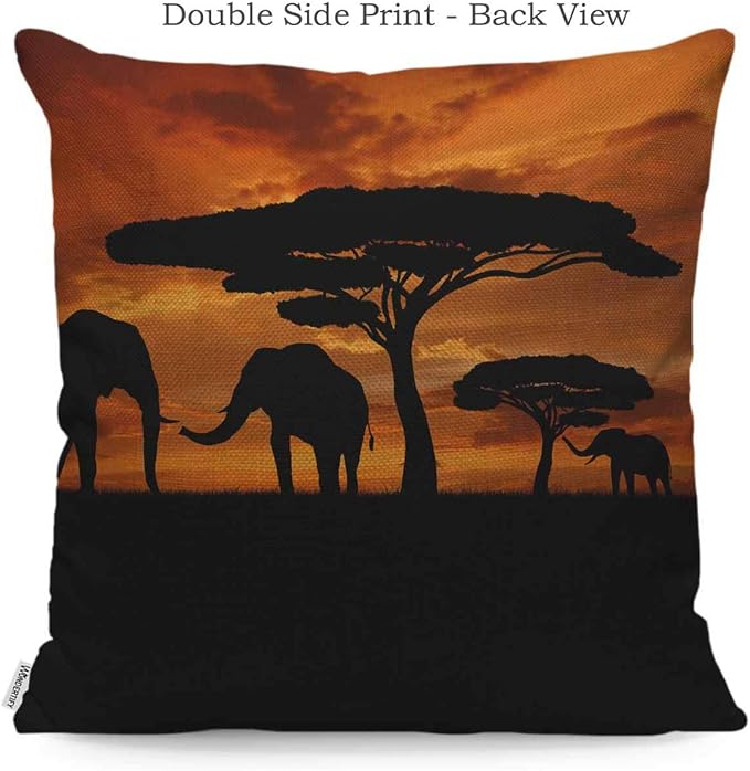 WONDERTIFY Throw Pillow Cover Case African Animal Elephants Family Walk Sunset,Soft Linen Pillow Case for Decorative Bedroom/Livingroom/Sofa/Farm House,Couch Pillow Cushion Covers 18x18 Inch 45x45 cm