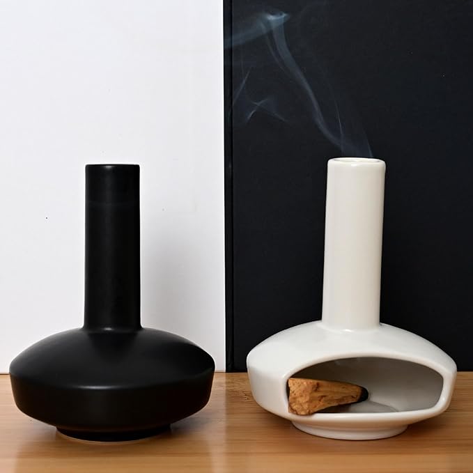 Cute Ceramic Palo Santo Holder – Handcrafted Modern Incense Cone Burning Stand – Adorable Smudge Bowl for Yoga Aromatherapy & Meditation for Home Decor – Unique Chimney Design