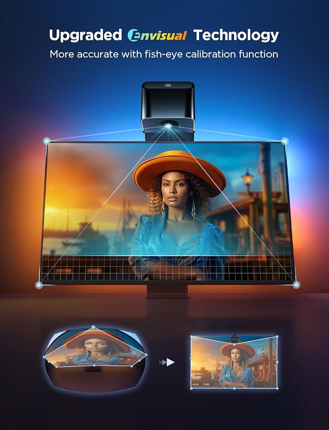 Govee TV Backlight 3 Lite with Fish-Eye Correction Function Sync to 40-50 Inch TVs, 7.8ft RGBICW Wi-Fi LED Strip Lights with Camera, 4 Colors in 1 Lamp Bead, Voice and APP Control, Adapter