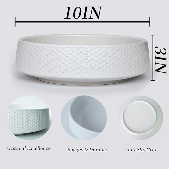 10" Decorative Bowl,Ceramic Fruit Bowl for Kitchen Counter,Entryway Key Holder & Jewelry Organizer - Modern Centerpiec(White)