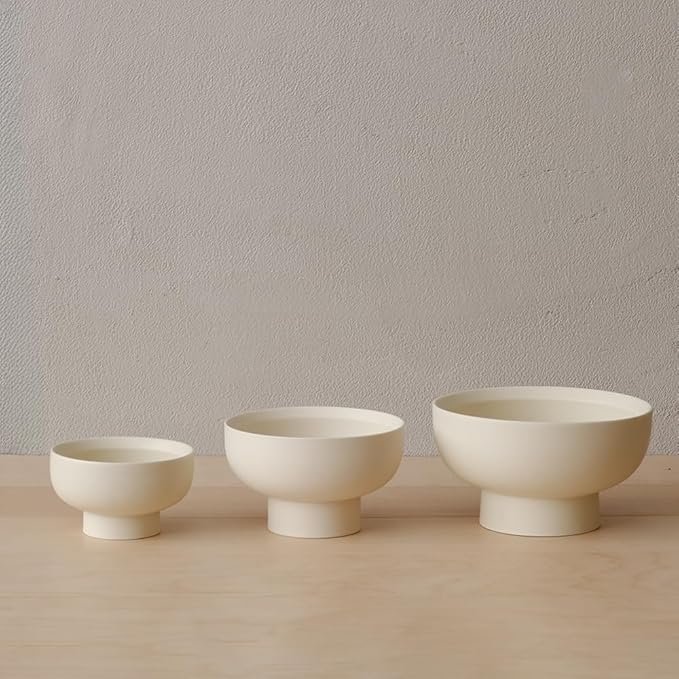 High-foot Fruit Bowl, Ceramic Pedestal Decorative Bowl, Round Bowl for Salad, H3.8" × W6.7" Small Size, 27oz, Matte Crème