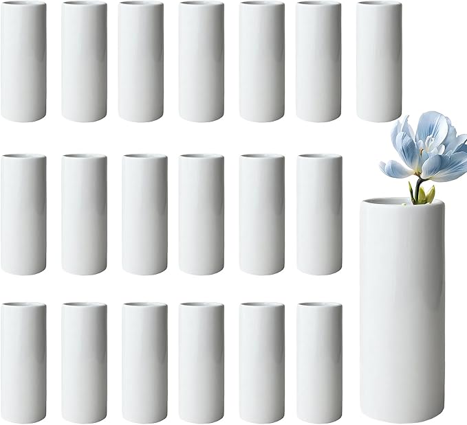 Modern White Ceramic Vase Set of 20 for Living Room Bedroom 5.51'' Minimalist Fresh Small Flower Vases for Bouquet Fake Plant Home Decor Office Fireplace Centerpieces Nordic Style 20 Pack