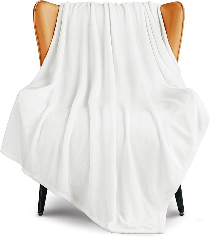 Exclusivo Mezcla Extra Large Fleece Throw Blanket for Couch, Sofa, 300GSM Super Soft and Warm Blankets, Pure White Throw All Season Use, Cozy, Plush, Lightweight, 50x70 Inches