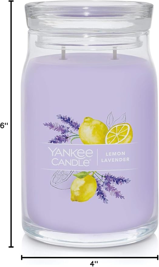 Yankee Candle Lemon Lavender Scented, Signature 20oz Large Jar 2-Wick Candle, Over 60 Hours of Burn Time