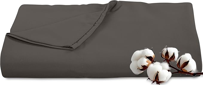 Royale Linens 300 Thread Count 100% Long Staple Combed Cotton Flat Sheet - Super Soft - Top Sheets - Queen Flat Sheet Sold Separately - Breathable, Cool & Crisp Percale Sheets Only (Queen, Grey)
